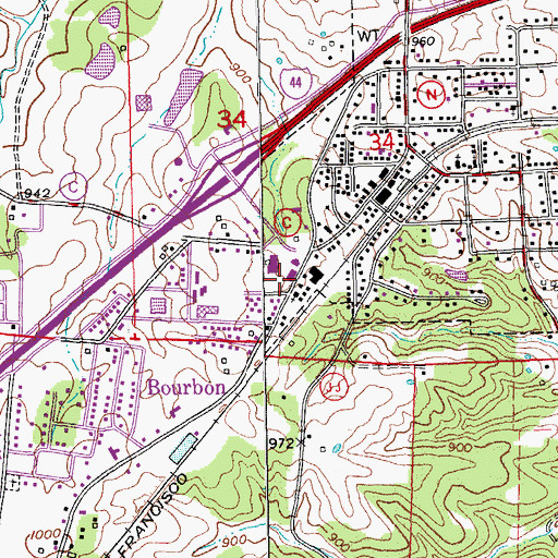 Topographic Map of City of Bourbon, MO