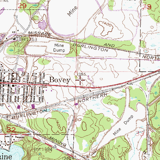 Topographic Map of City of Bovey, MN