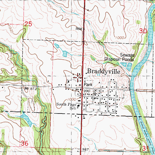 Topographic Map of City of Braddyville, IA