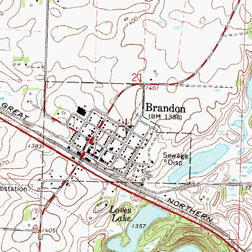 Topographic Map of City of Brandon, MN