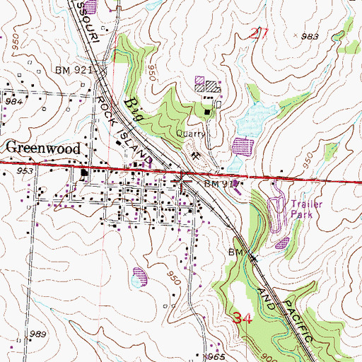 Topographic Map of City of Greenwood, MO
