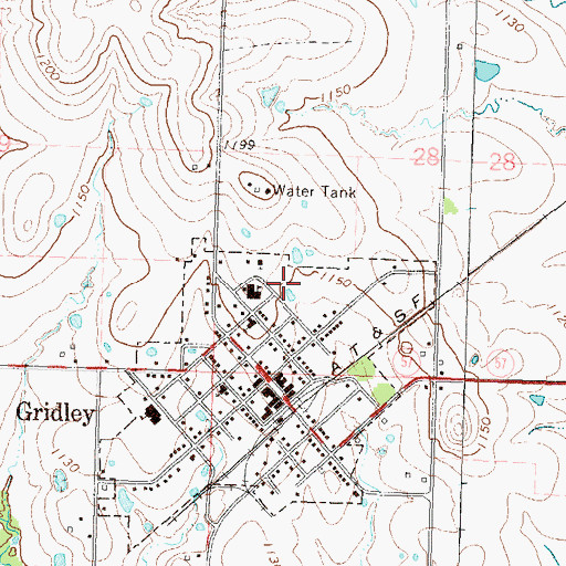 Topographic Map of City of Gridley, KS
