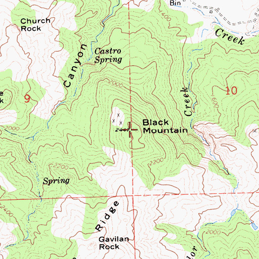 Topographic Map of Black Mountain, CA