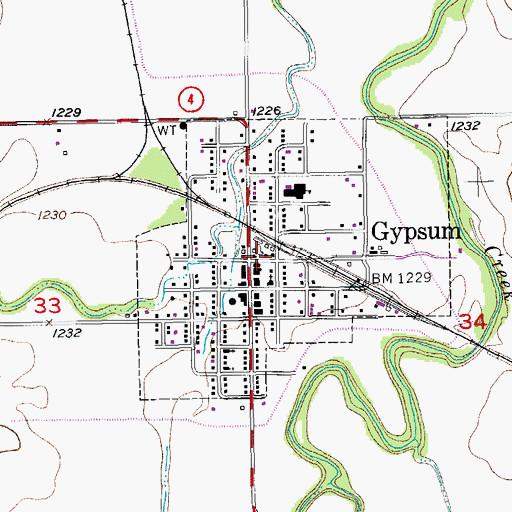 Topographic Map of City of Gypsum, KS