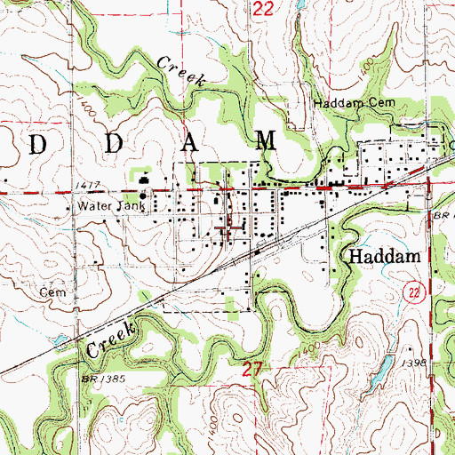Topographic Map of City of Haddam, KS