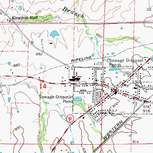 Topographic Map of City of Hallsville, MO
