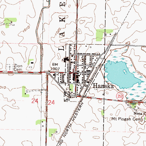 Topographic Map of City of Hanska, MN
