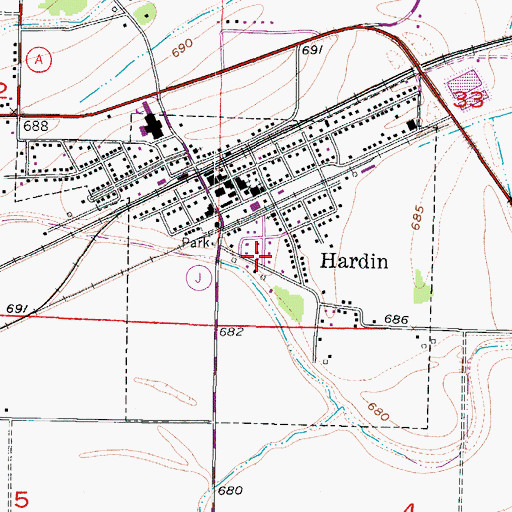 Topographic Map of City of Hardin, MO