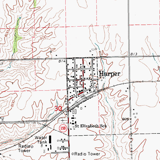 Topographic Map of City of Harper, IA