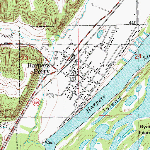 Topographic Map of City of Harpers Ferry, IA