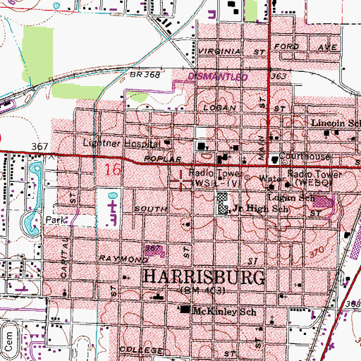 Topographic Map of City of Harrisburg, IL