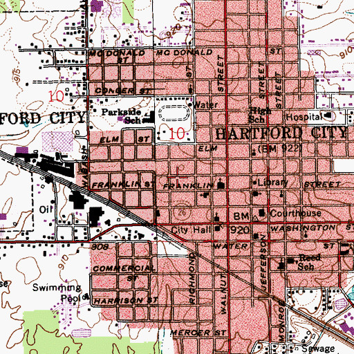Topographic Map of City of Hartford City, IN