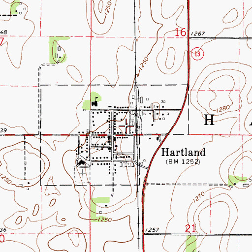 Topographic Map of City of Hartland, MN