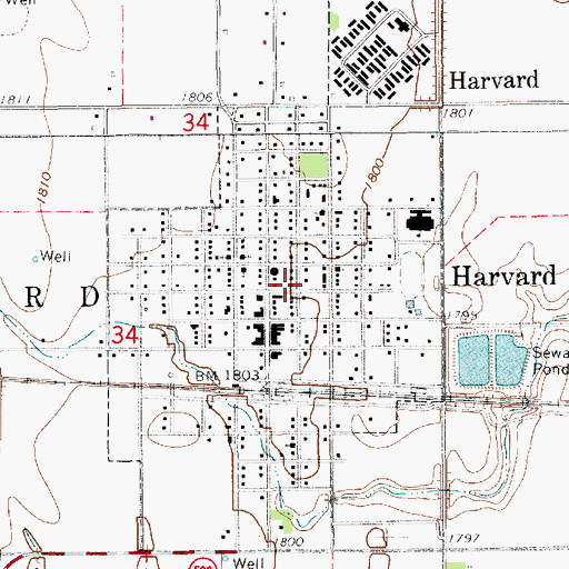 Topographic Map of City of Harvard, NE