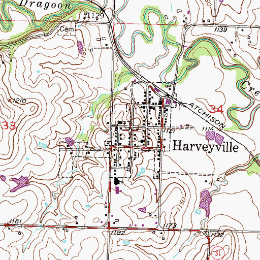 Topographic Map of City of Harveyville, KS