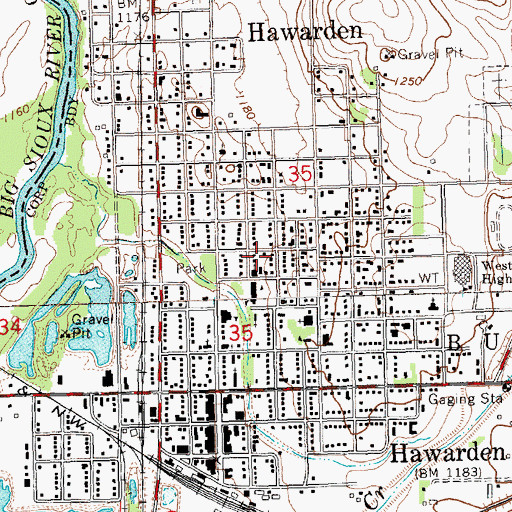 Topographic Map of City of Hawarden, IA
