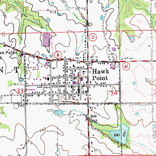 Topographic Map of City of Hawk Point, MO