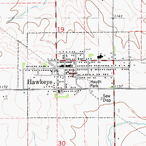 Topographic Map of City of Hawkeye, IA