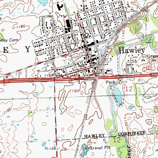 Topographic Map of City of Hawley, MN