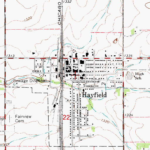 Topographic Map of City of Hayfield, MN