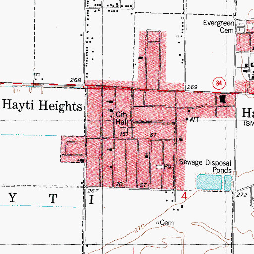 Topographic Map of City of Hayti Heights, MO