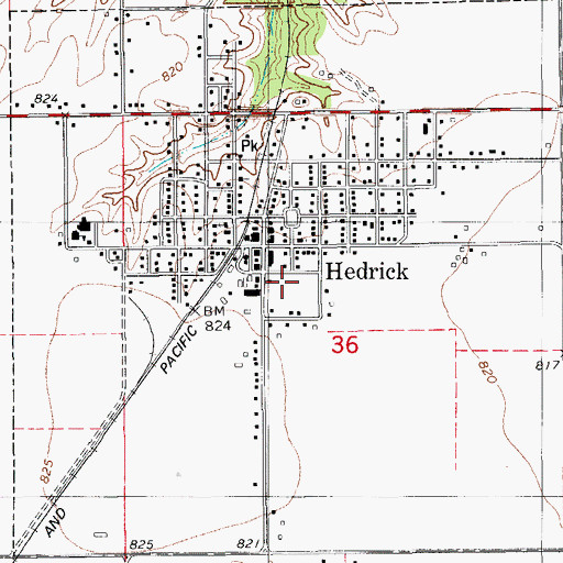 Topographic Map of City of Hedrick, IA