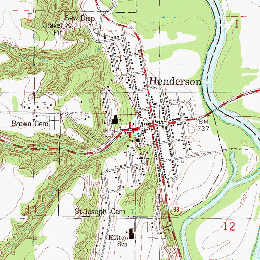 Topographic Map of City of Henderson, MN