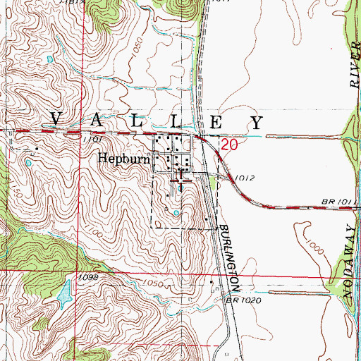 Topographic Map of City of Hepburn, IA