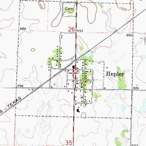 Topographic Map of City of Hepler, KS