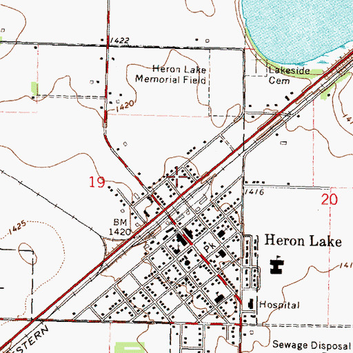 Topographic Map of City of Heron Lake, MN