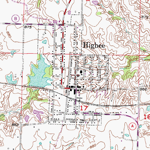 Topographic Map of City of Higbee, MO