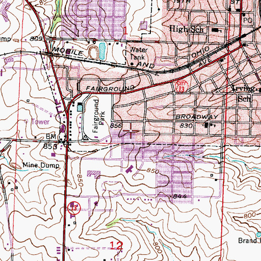 Topographic Map of City of Higginsville, MO