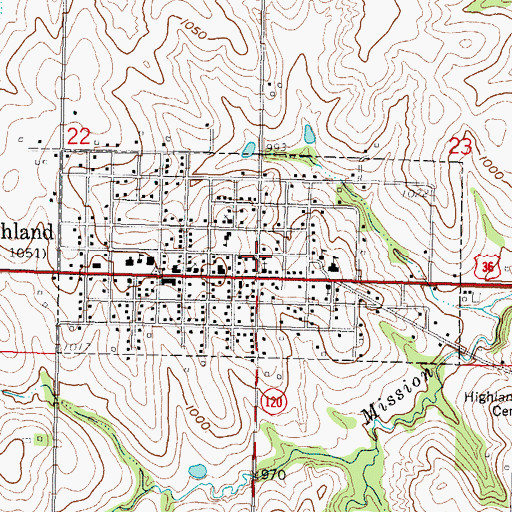 Topographic Map of City of Highland, KS
