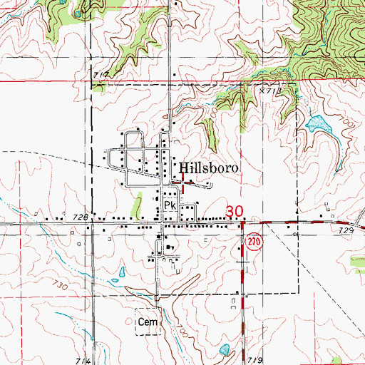 Topographic Map of City of Hillsboro, IA