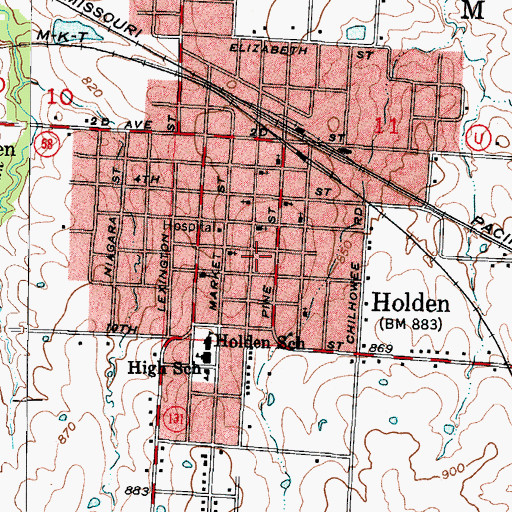 Topographic Map of City of Holden, MO