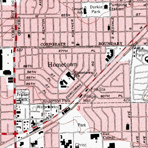 Topographic Map of City of Hometown, IL