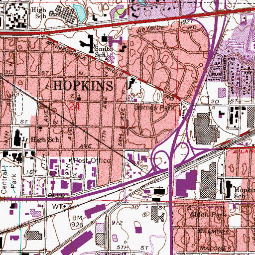 Topographic Map of City of Hopkins, MN
