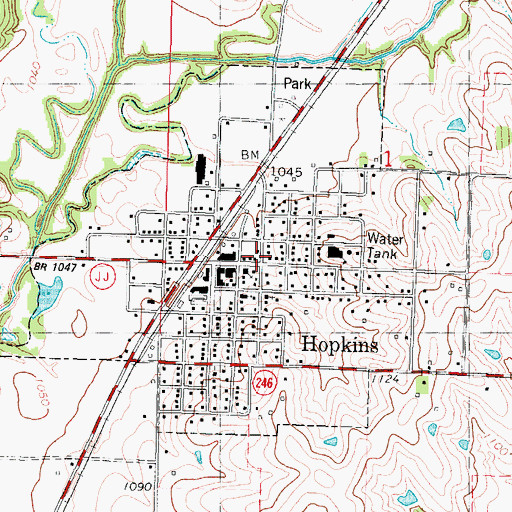 Topographic Map of City of Hopkins, MO