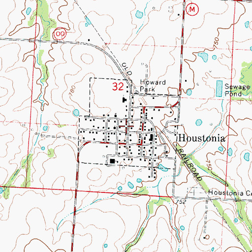 Topographic Map of City of Houstonia, MO