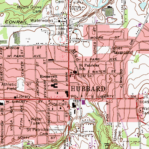Topographic Map of City of Hubbard, OH