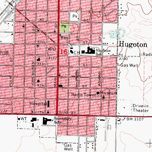 Topographic Map of City of Hugoton, KS