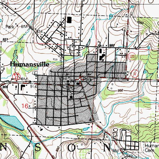 Topographic Map of City of Humansville, MO