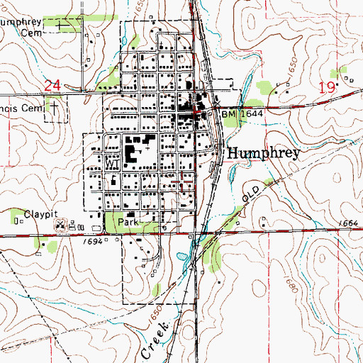 Topographic Map of City of Humphrey, NE
