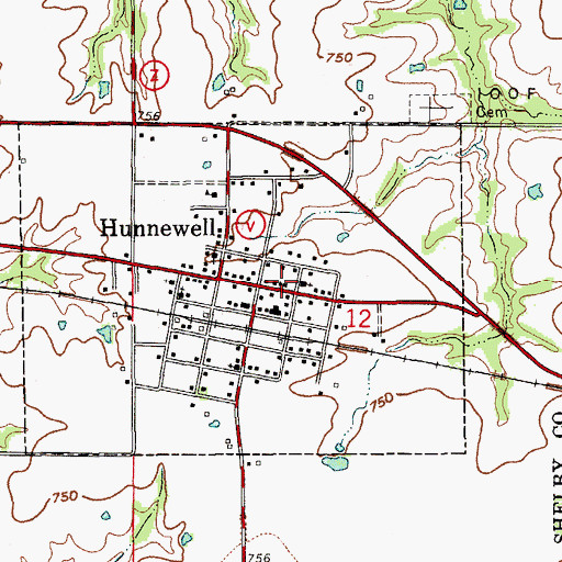 Topographic Map of City of Hunnewell, MO