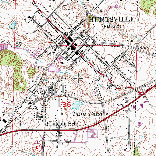 Topographic Map of City of Huntsville, MO