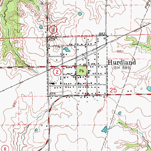 Topographic Map of City of Hurdland, MO