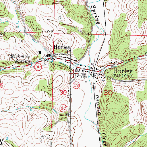 Topographic Map of City of Hurley, MO