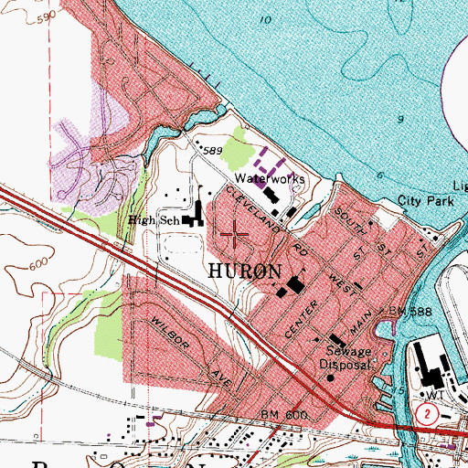 Topographic Map of City of Huron, OH