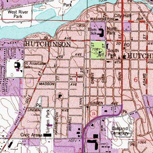 Topographic Map of City of Hutchinson, MN
