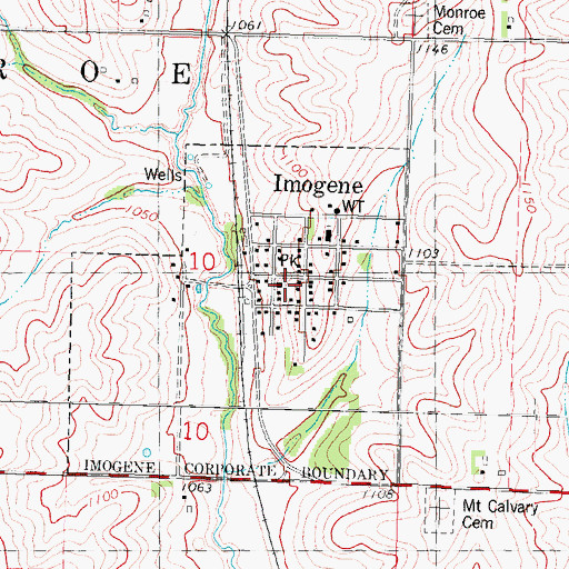 Topographic Map of City of Imogene, IA